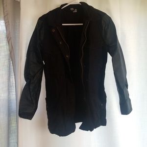 Black jacket with leather sleeves